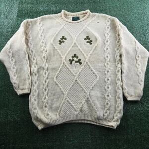 Emerald isle cream and green clover irish knit sweater